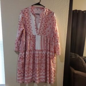 MISSLOOK Red and White Geometric Long Sleeve Dress